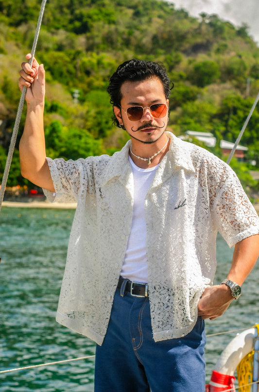 lace italian box polo shirt | bloom in snow