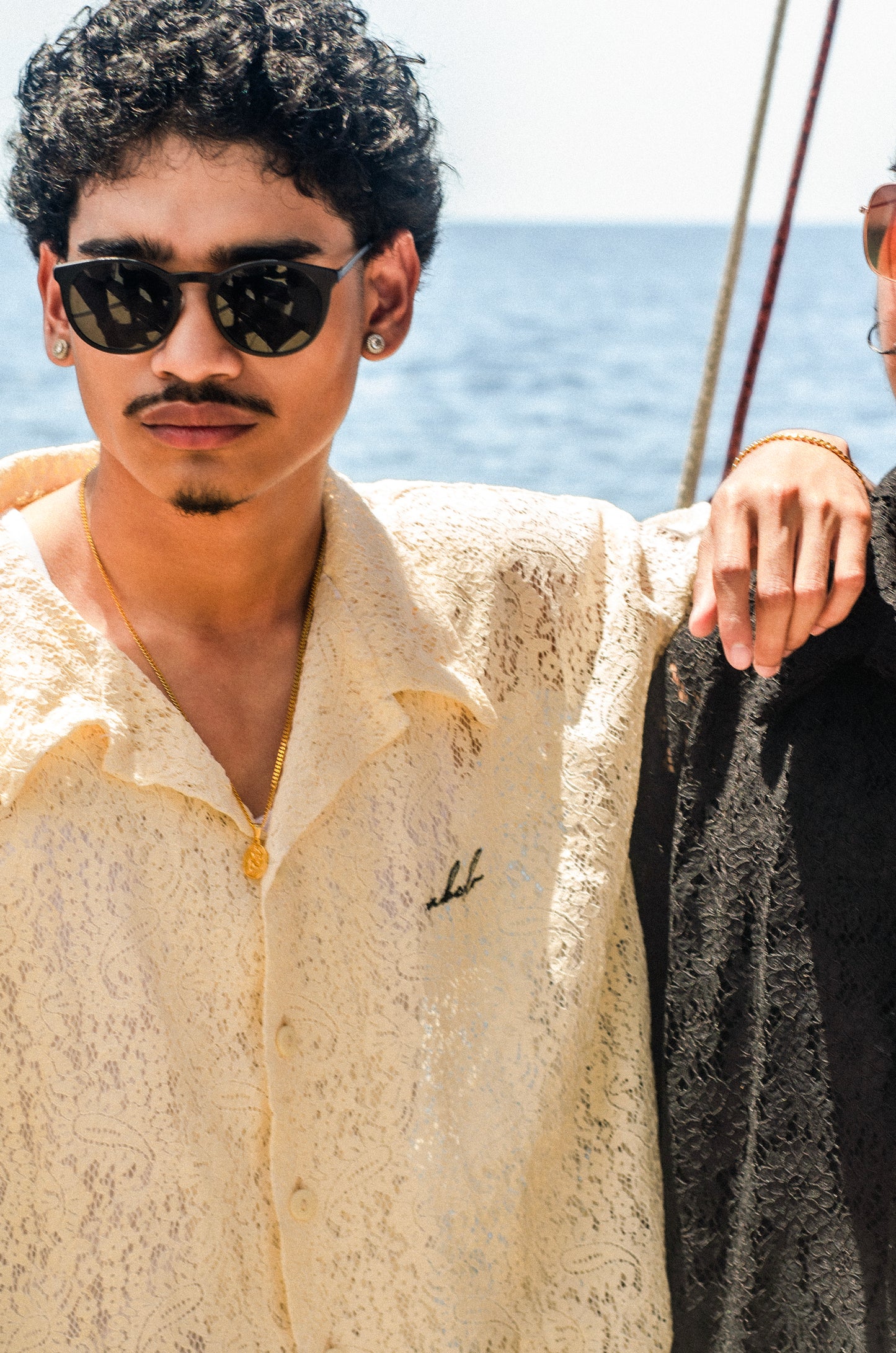 lace polo shirt | button-down | italian box fit | lace | endless summer | paisley & flora