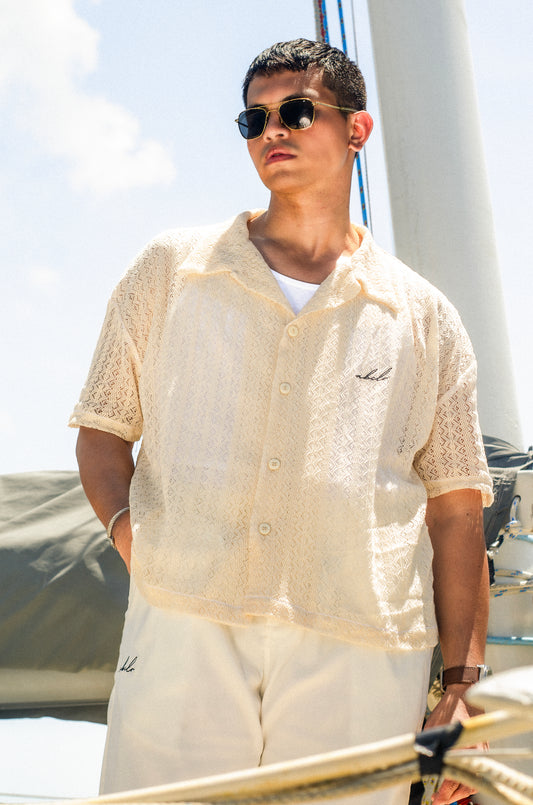 lace italian box polo shirt | sand