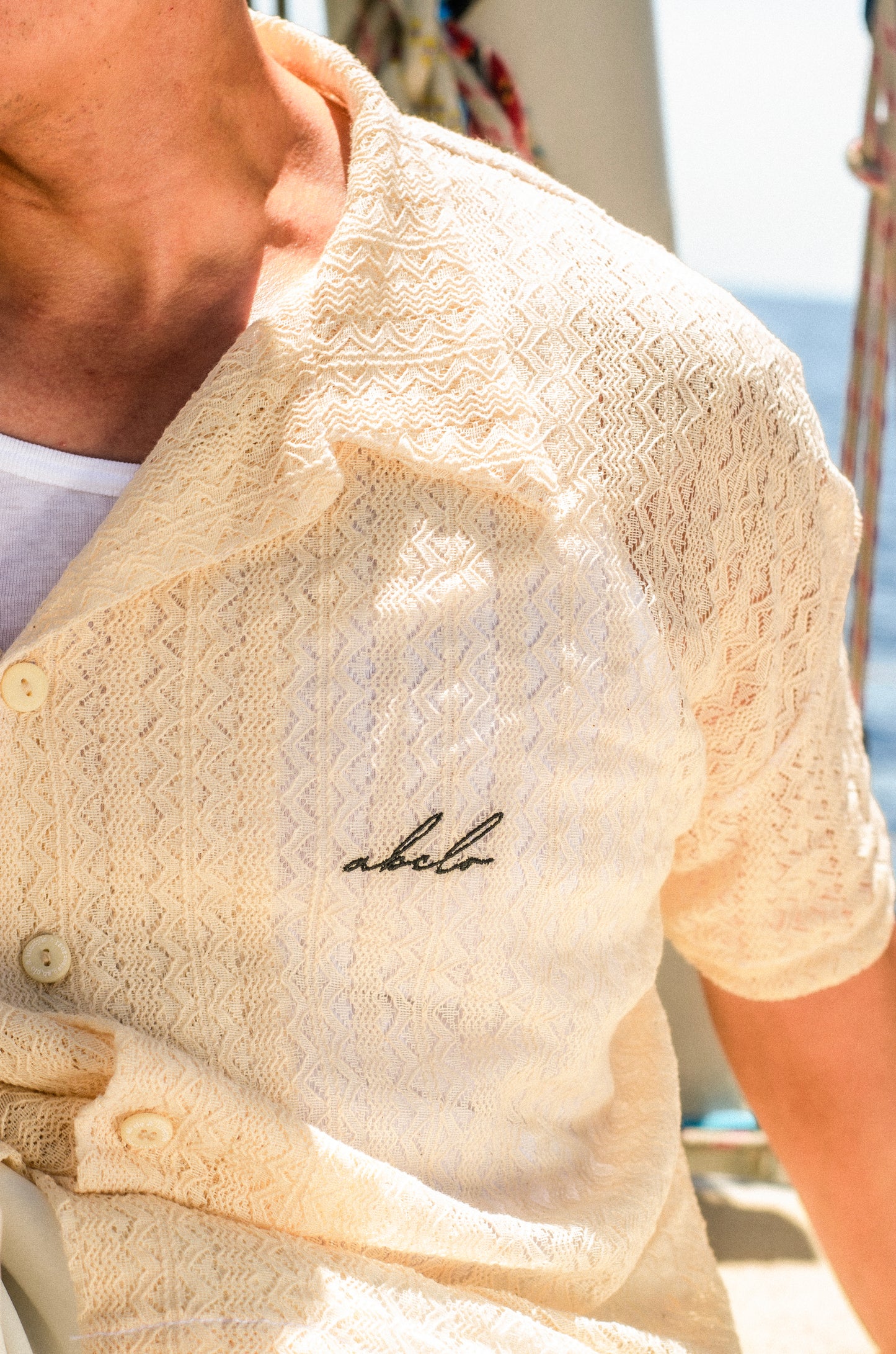lace polo shirt | button-down | italian box fit | lace | endless summer | sand