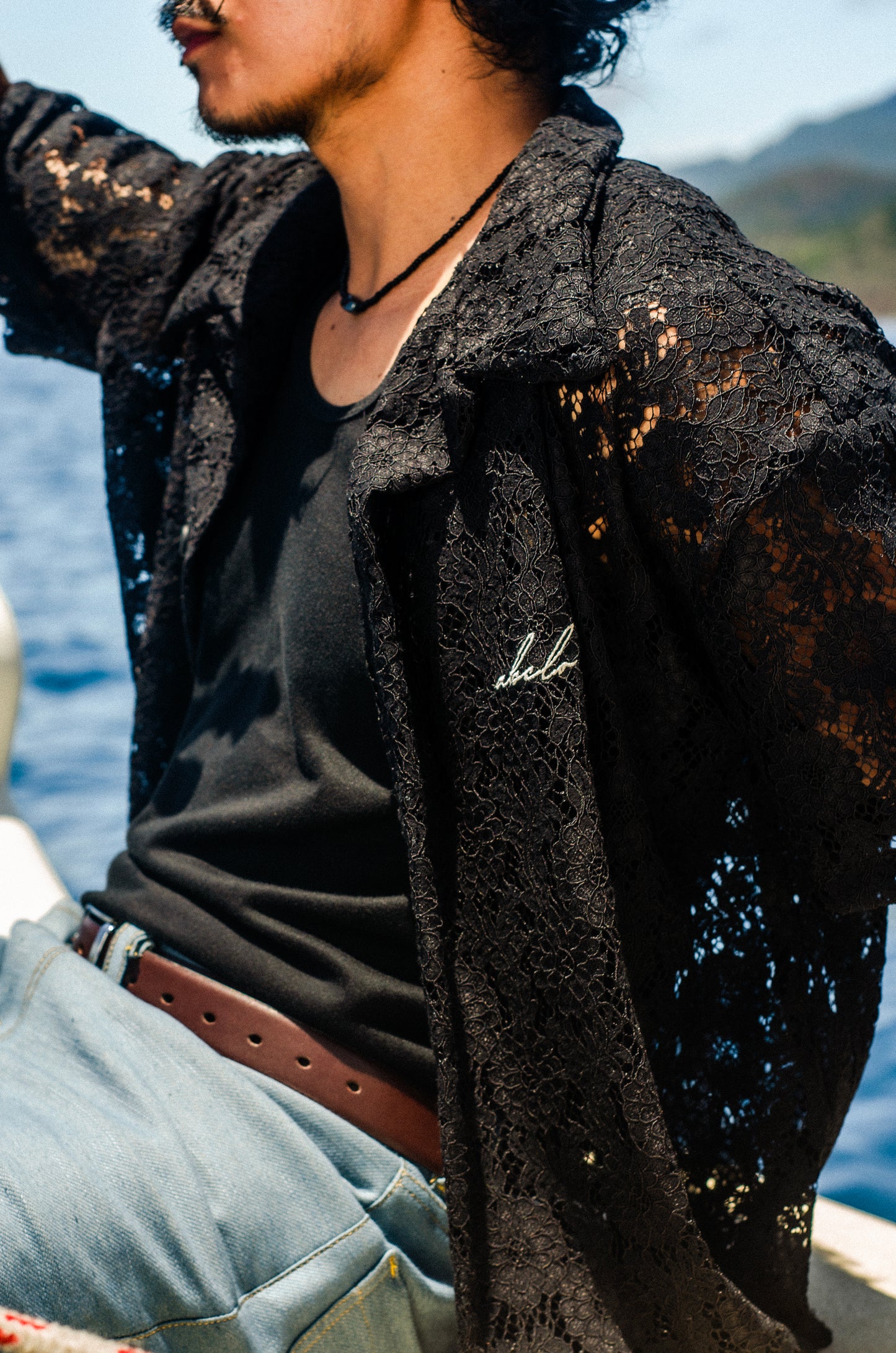 lace polo shirt | button-down | italian box fit | lace | endless summer | midnight flora