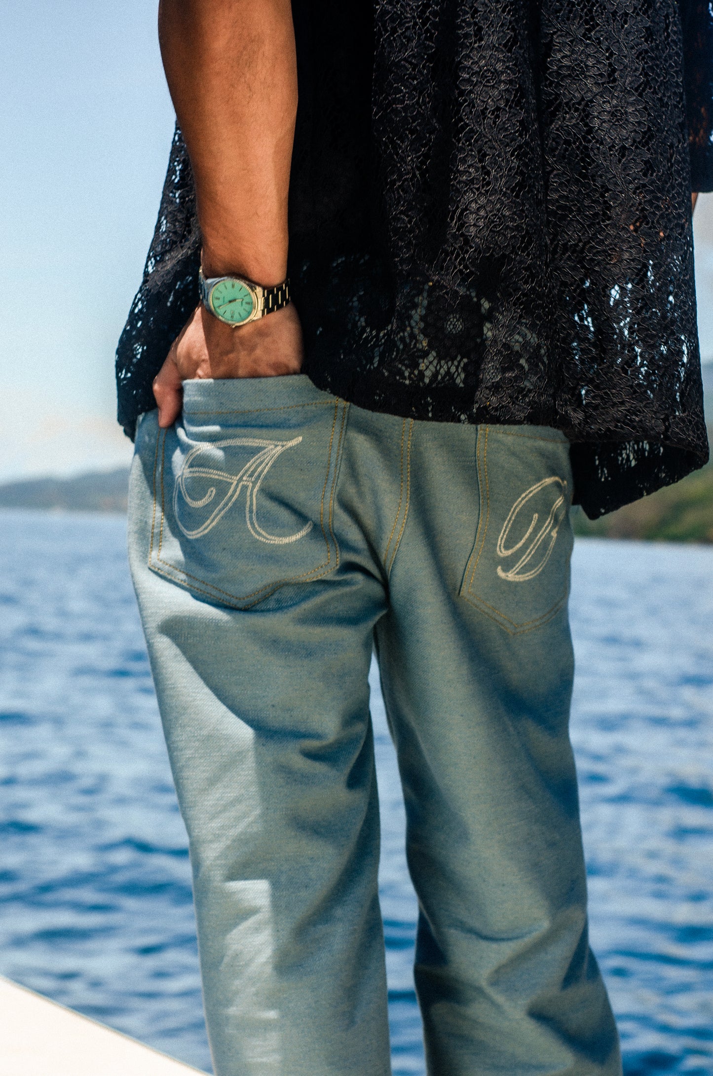 lace polo shirt | button-down | italian box fit | lace | endless summer | midnight flora