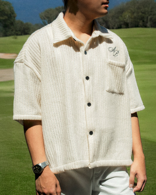 oversized knit box polo shirt | crème