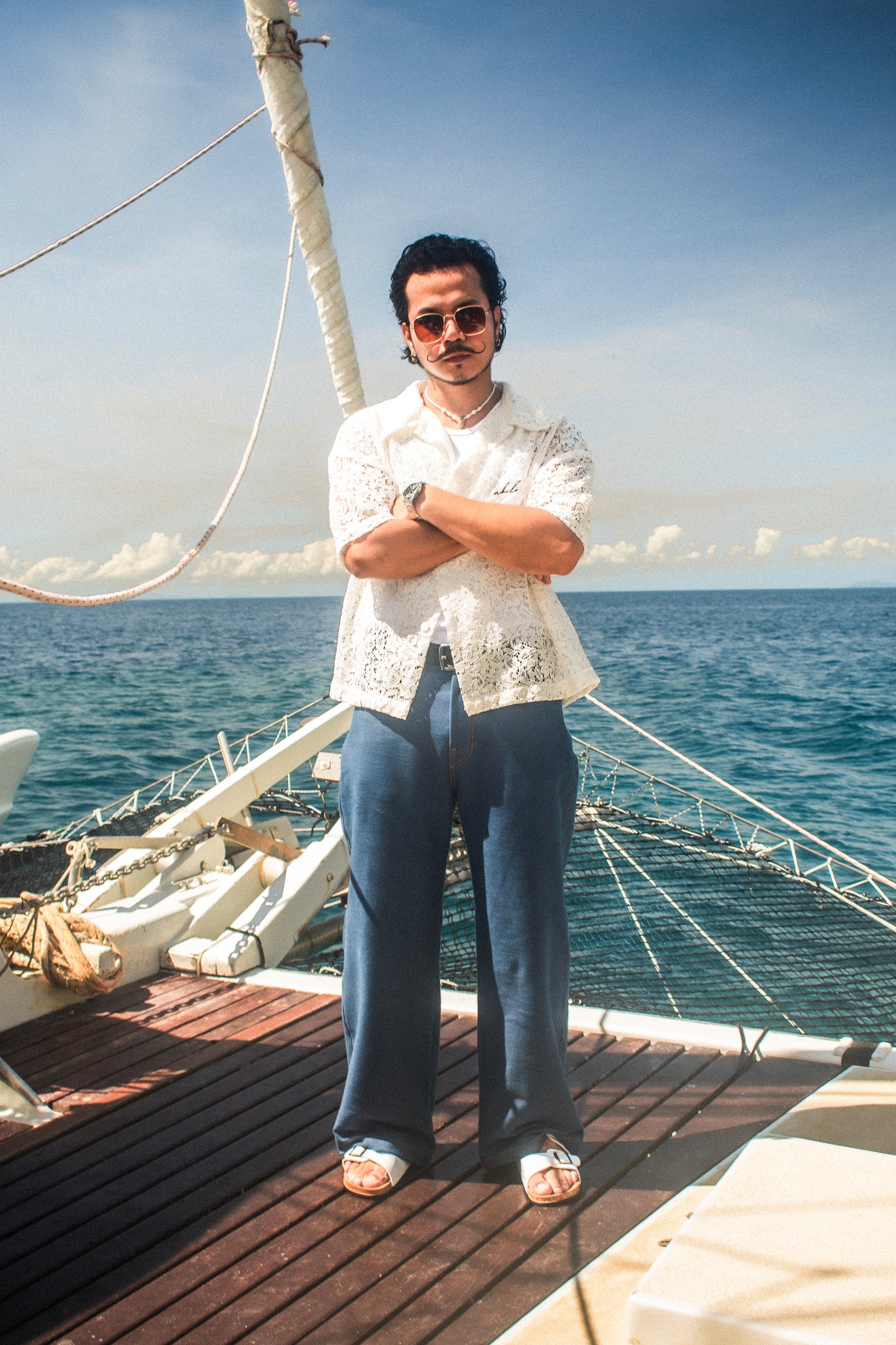 lace italian box polo shirt | bloom in snow