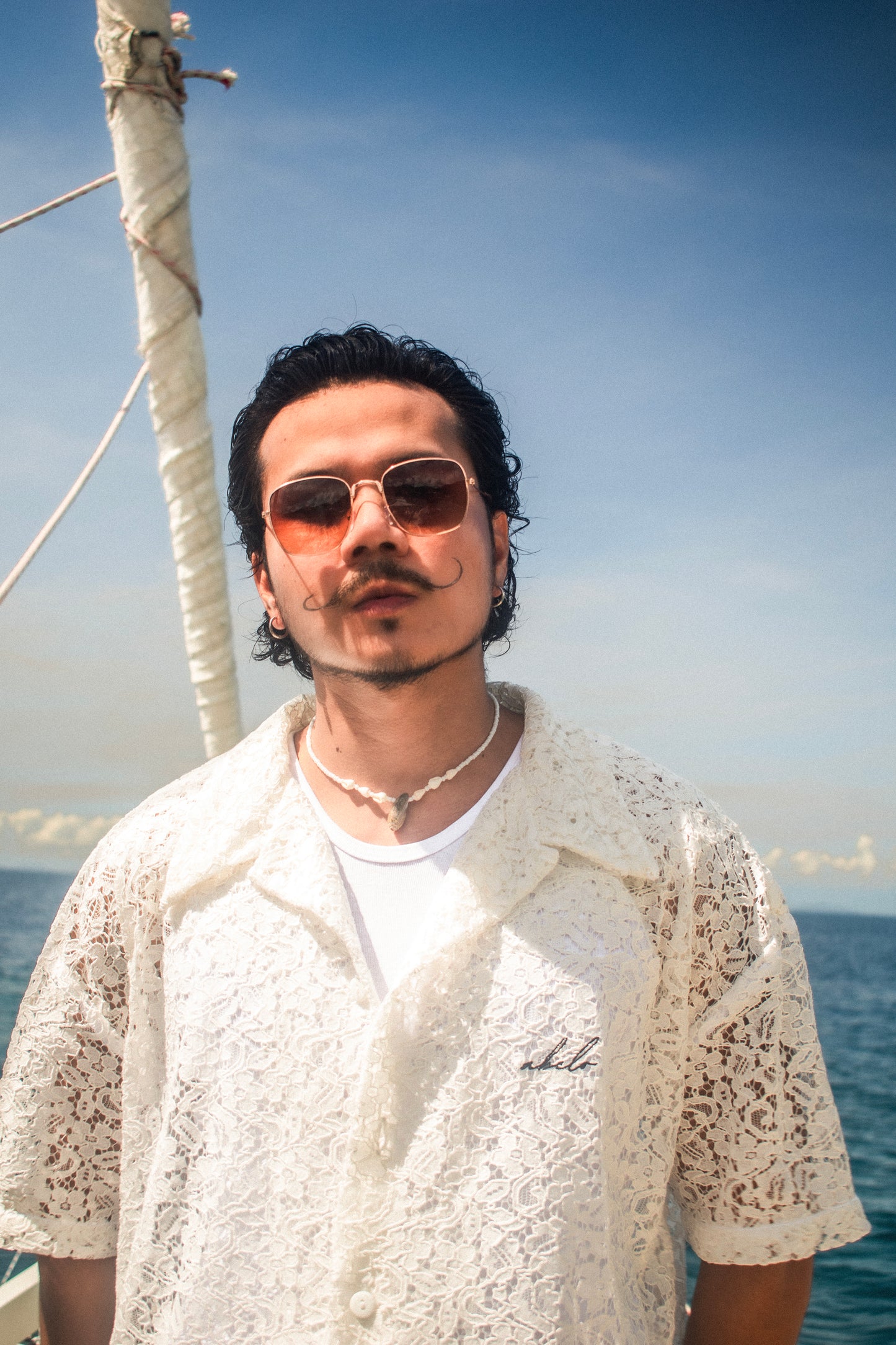 lace italian box polo shirt | bloom in snow