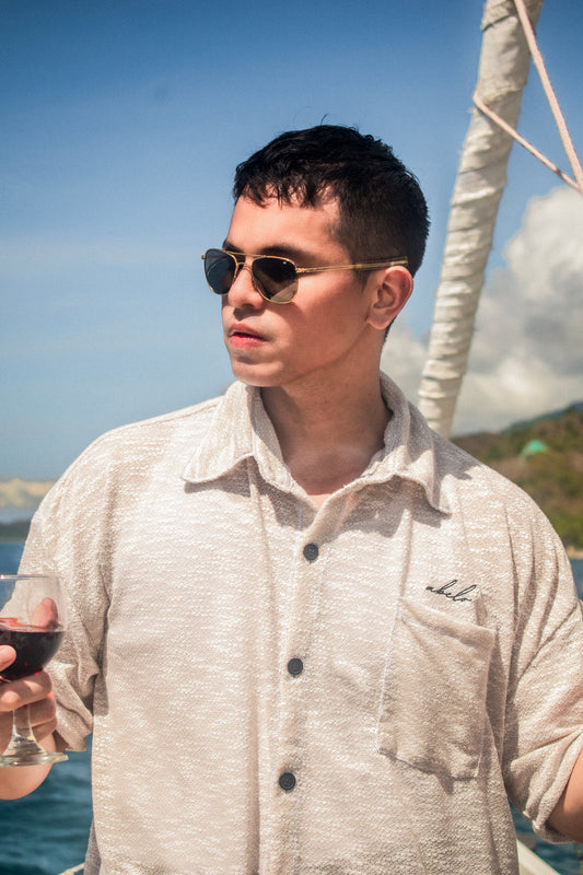 drape boxy cropped polo shirt | stone