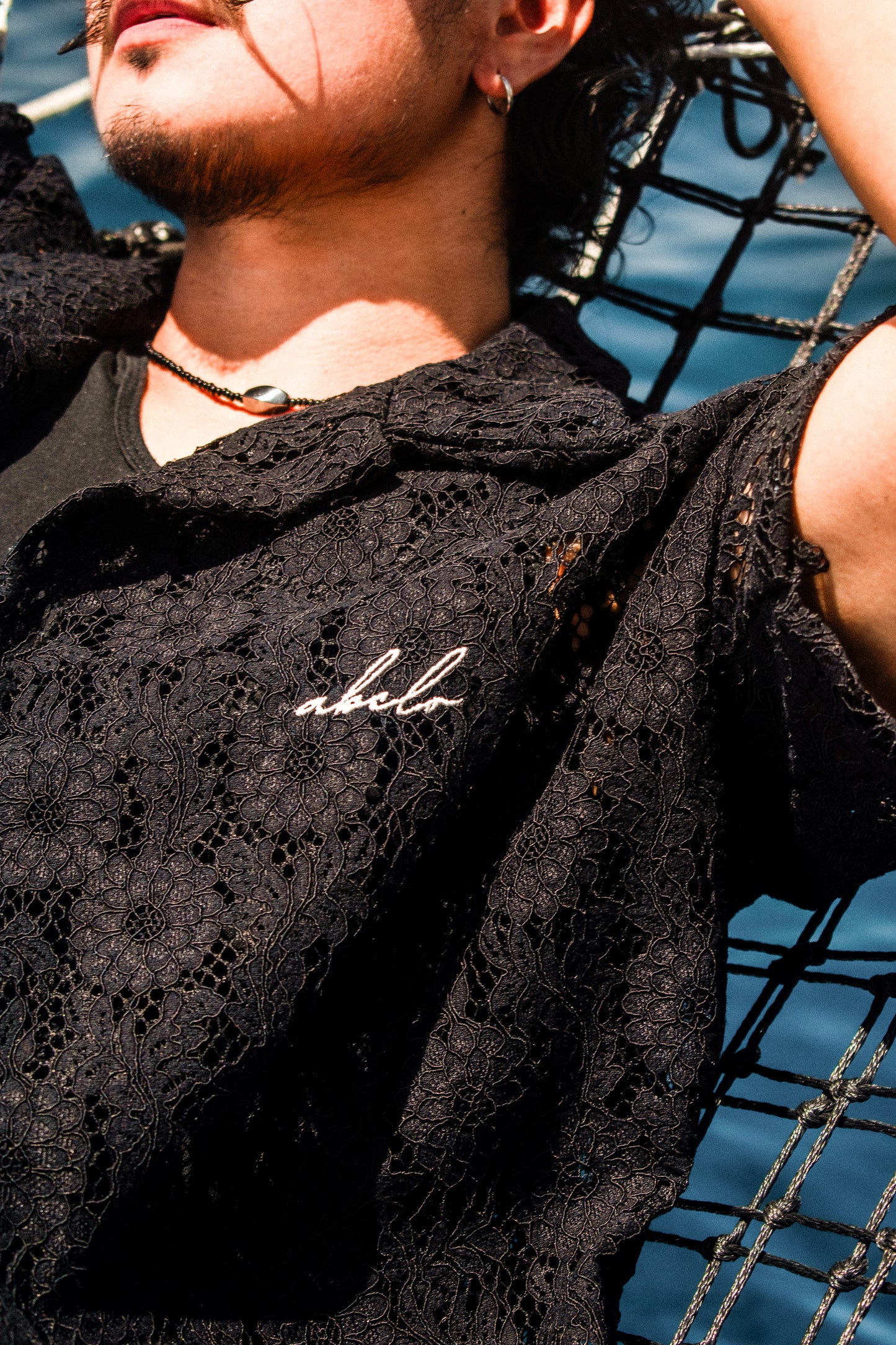 lace polo shirt | button-down | italian box fit | lace | endless summer | midnight flora