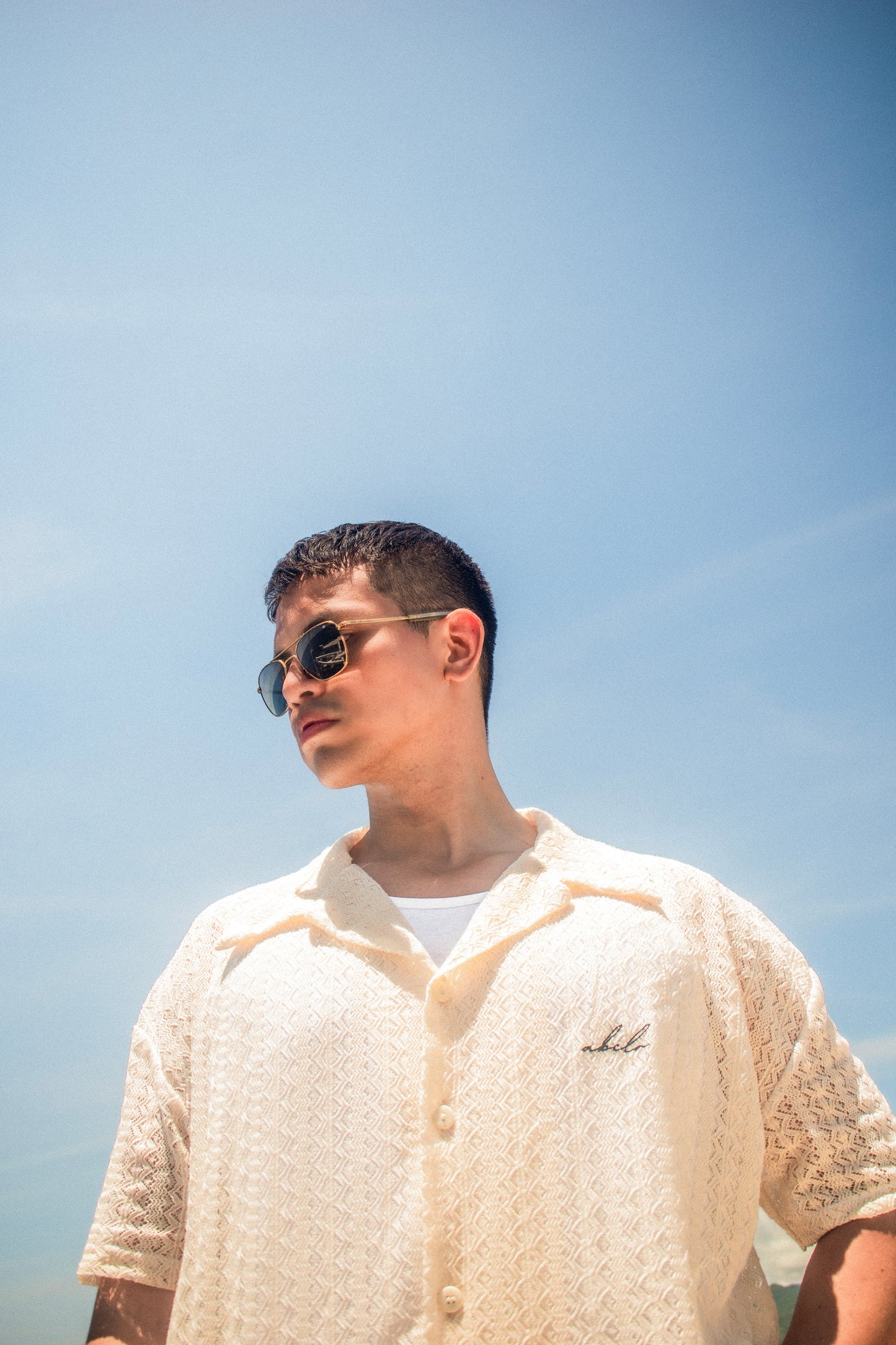 lace polo shirt | button-down | italian box fit | lace | endless summer | sand