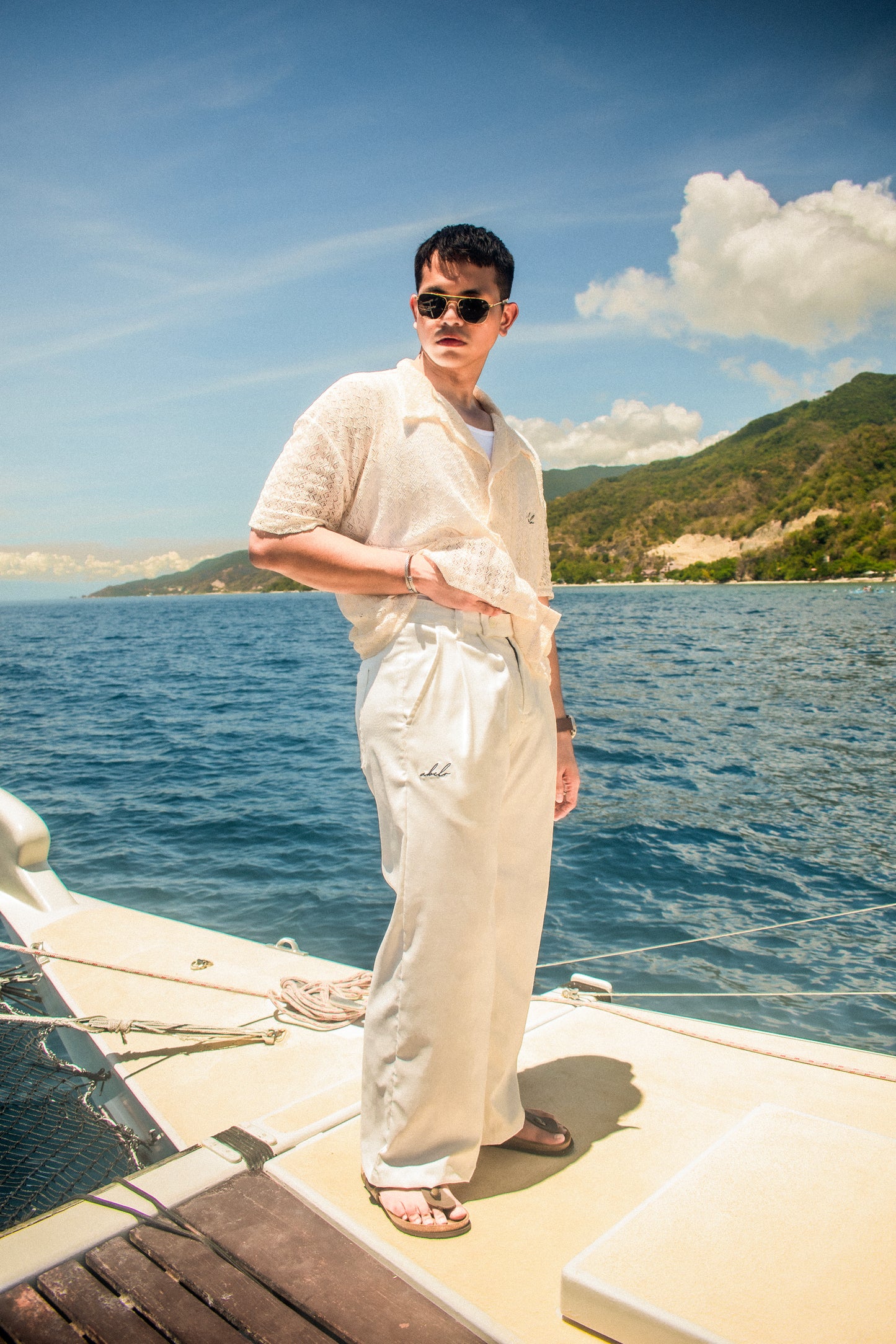 lace polo shirt | button-down | italian box fit | lace | endless summer | sand