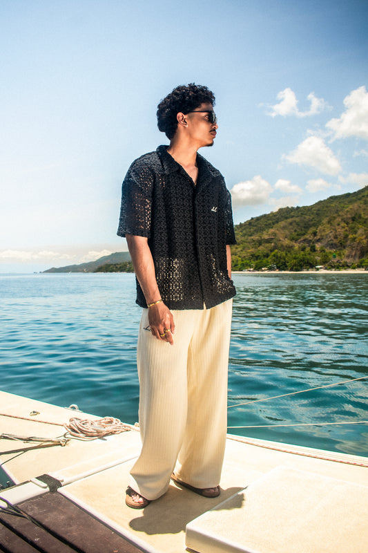 italian knit box polo shirt | midnight