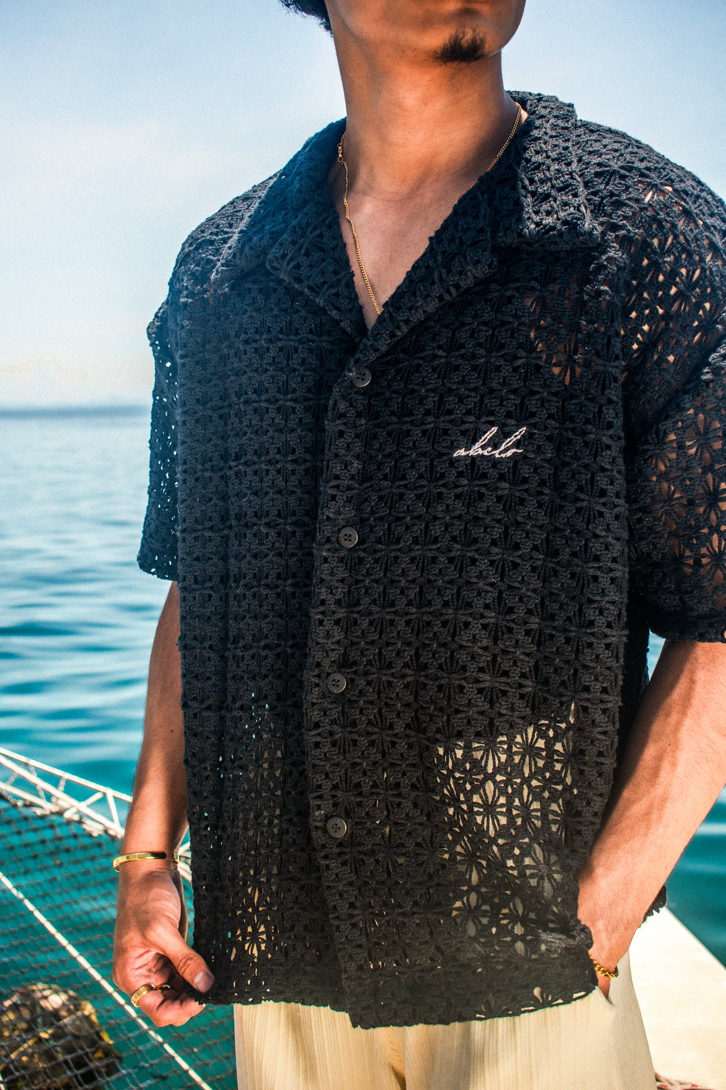 italian knit box polo shirt | midnight