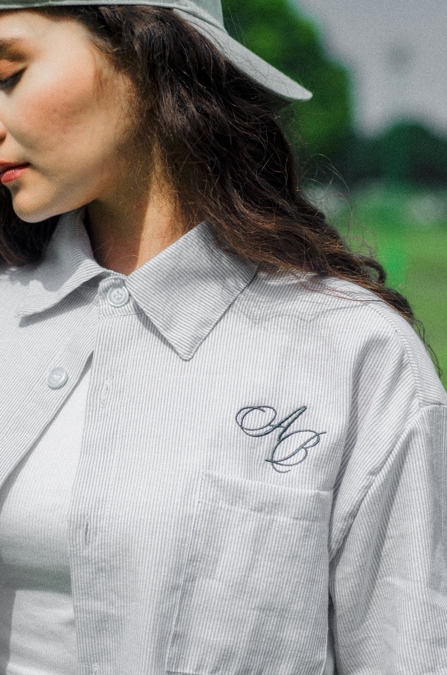 cropped polo shirt | button-down | drop shoulder | box fit | vintage striped | french linen | ash