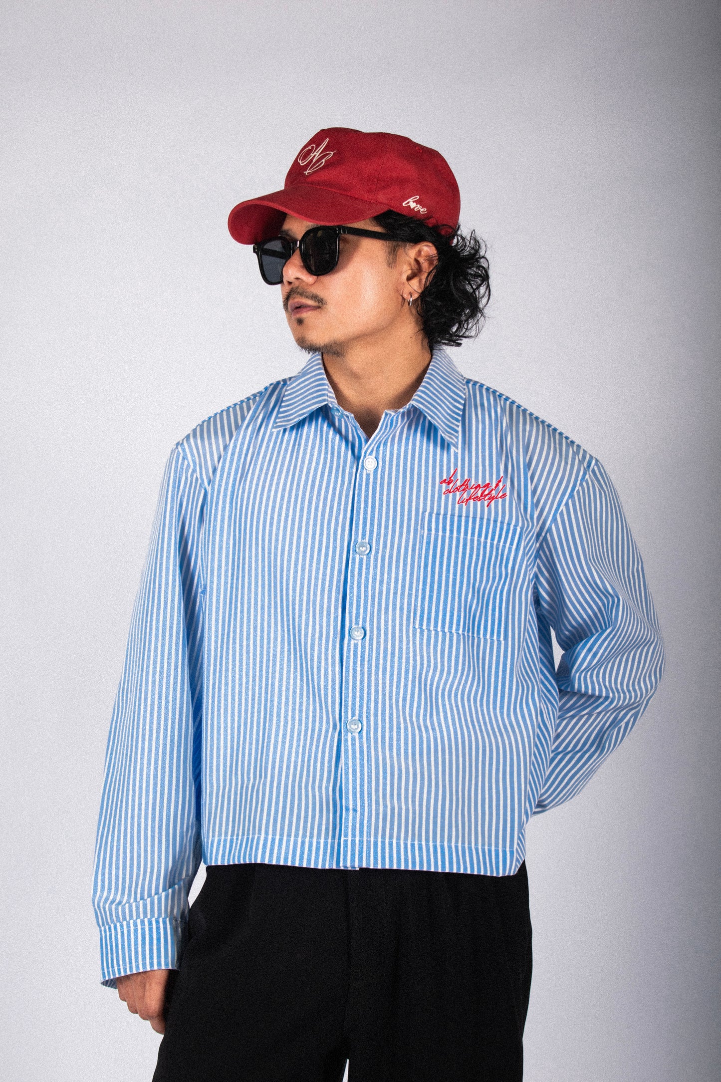 long sleeve cropped shirt | nostalgia in vintage blue