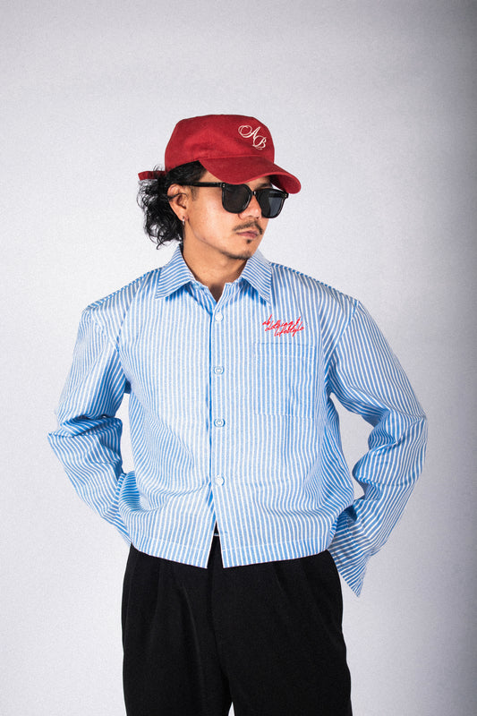 long sleeve cropped shirt | nostalgia in vintage blue