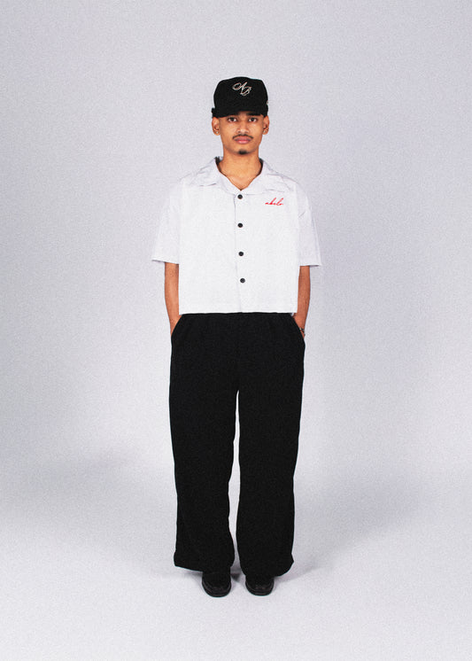 italian cropped polo shirt | black & white