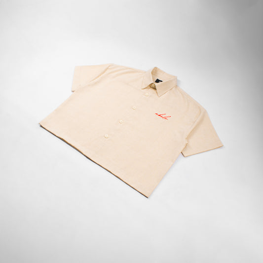 boxy cropped polo shirt | crème