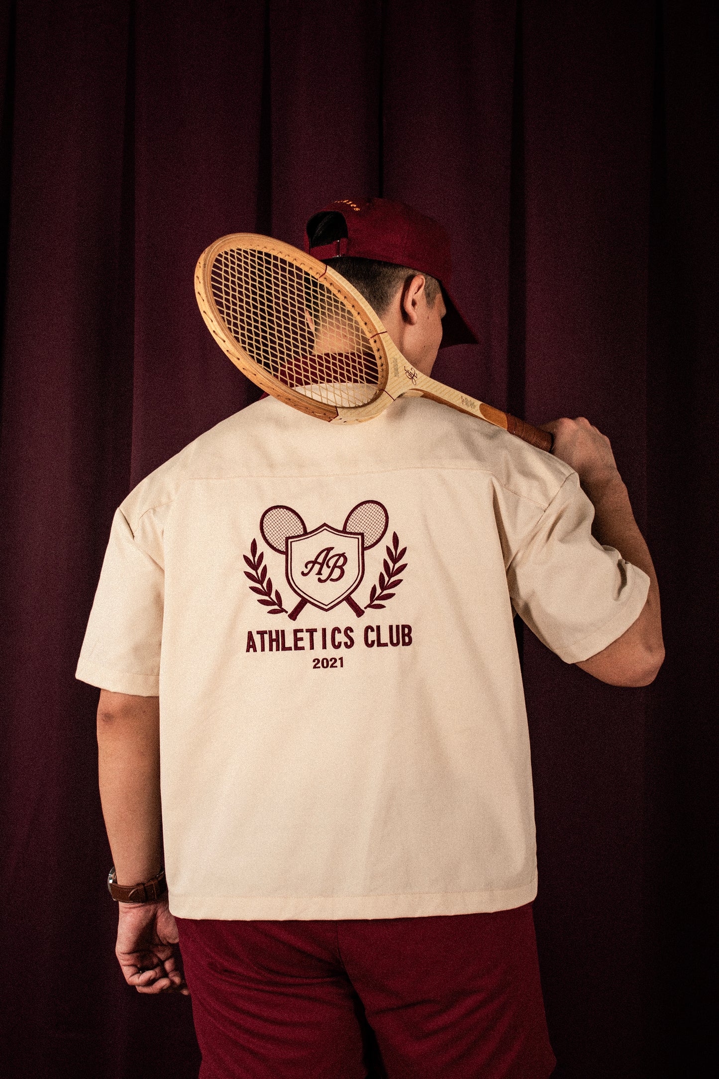 boxy polo shirt | athletics club in crème & rosewood