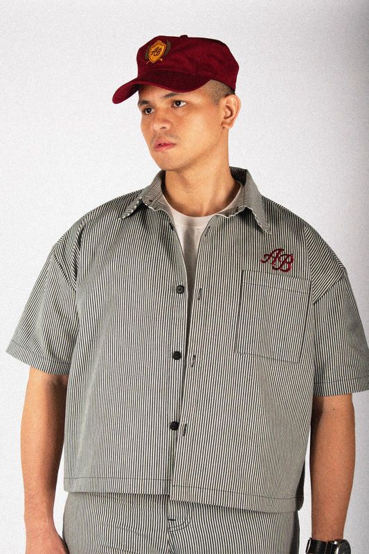 boxy cropped athlete's polo shirt | ash stripes