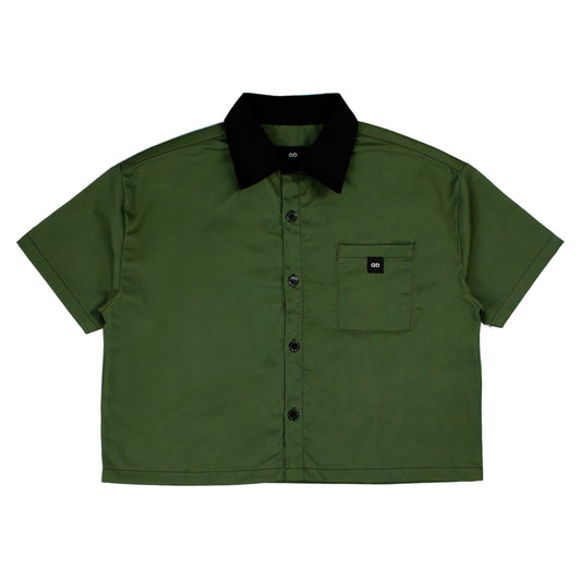 cropped polo shirt | button-down | drop shoulder | dual-tone and box fit | classic twill | fern