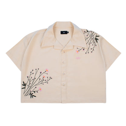 cropped polo shirt | button-down | italian box fit | linen | flora | crème