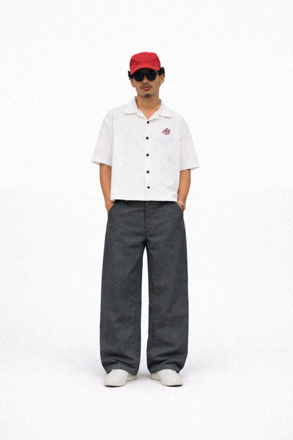 wide-leg trousers | soft gray