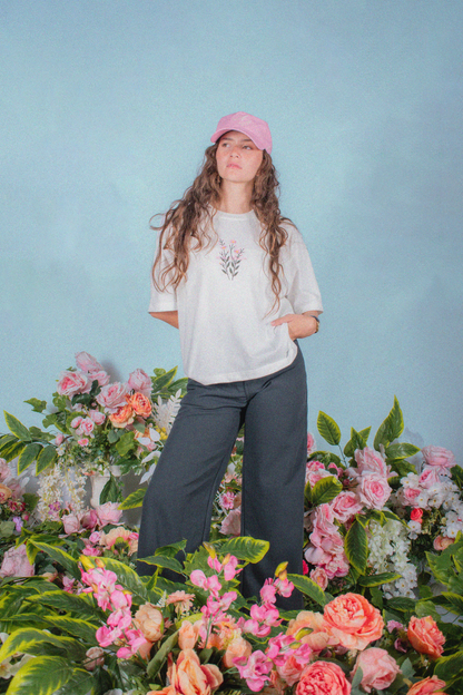 oversized tee | "cropped and box" fit | 260gsm | flora | vintage white