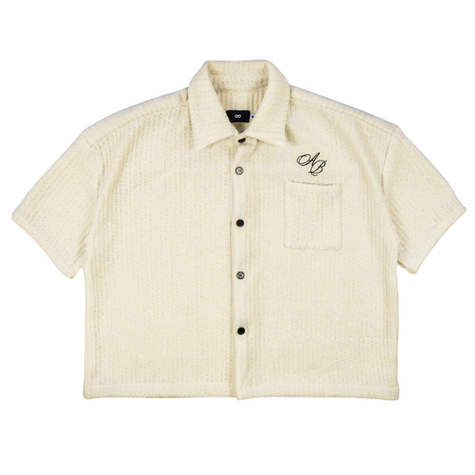 oversized knit box polo shirt | crème
