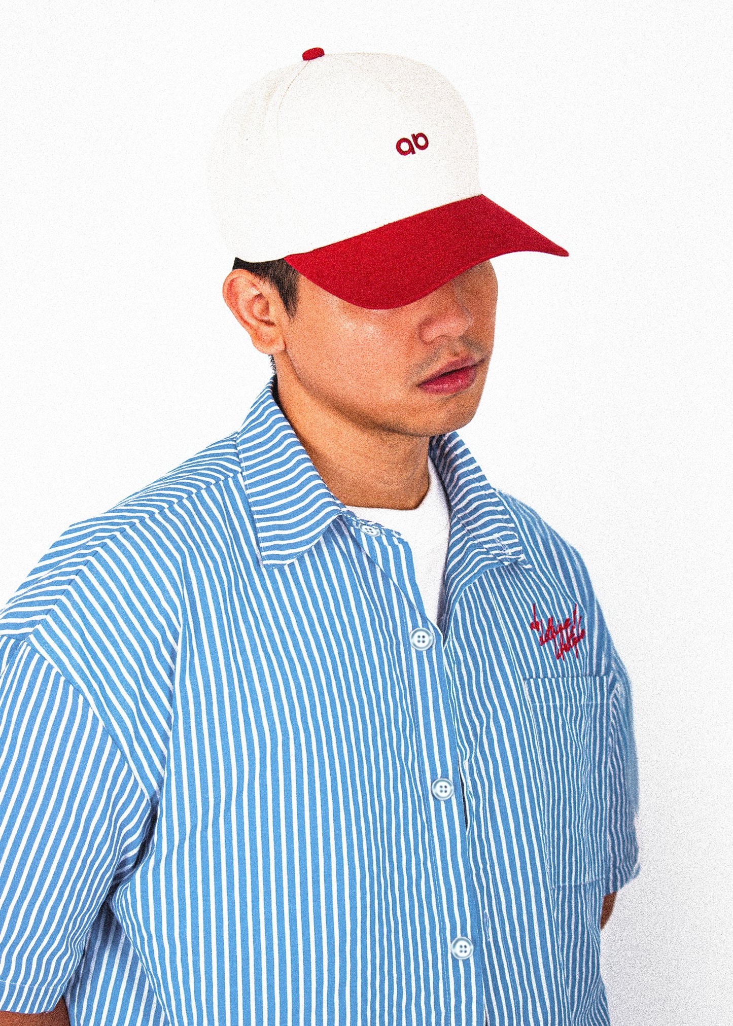 cropped polo shirt | button-down | drop shoulder | box fit | retro striped | vintage cambric | sky