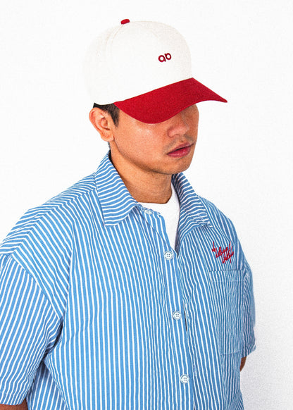 cropped polo shirt | button-down | drop shoulder | box fit | retro striped | vintage cambric | sky