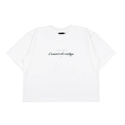 oversized tee | "cropped and box" fit | 260gsm | love of vintage | vintage white