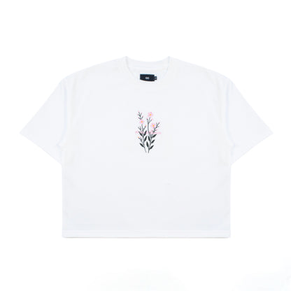 oversized tee | "cropped and box" fit | 260gsm | flora | vintage white