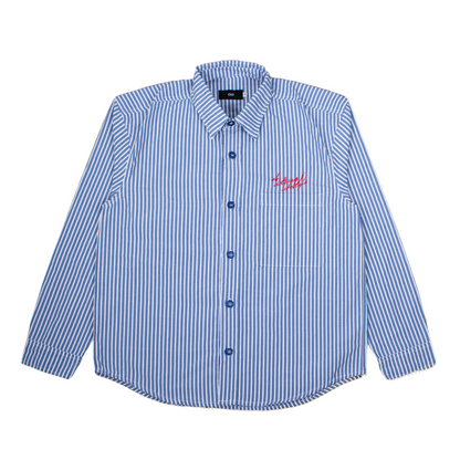 long sleeve shirt | button-down | loose-fit | retro striped | vintage blue