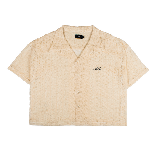 lace polo shirt | button-down | italian box fit | lace | endless summer | sand