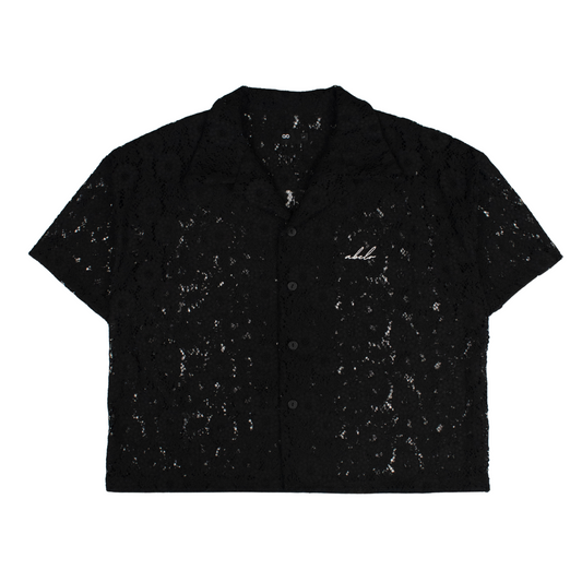 lace polo shirt | button-down | italian box fit | lace | endless summer | midnight flora