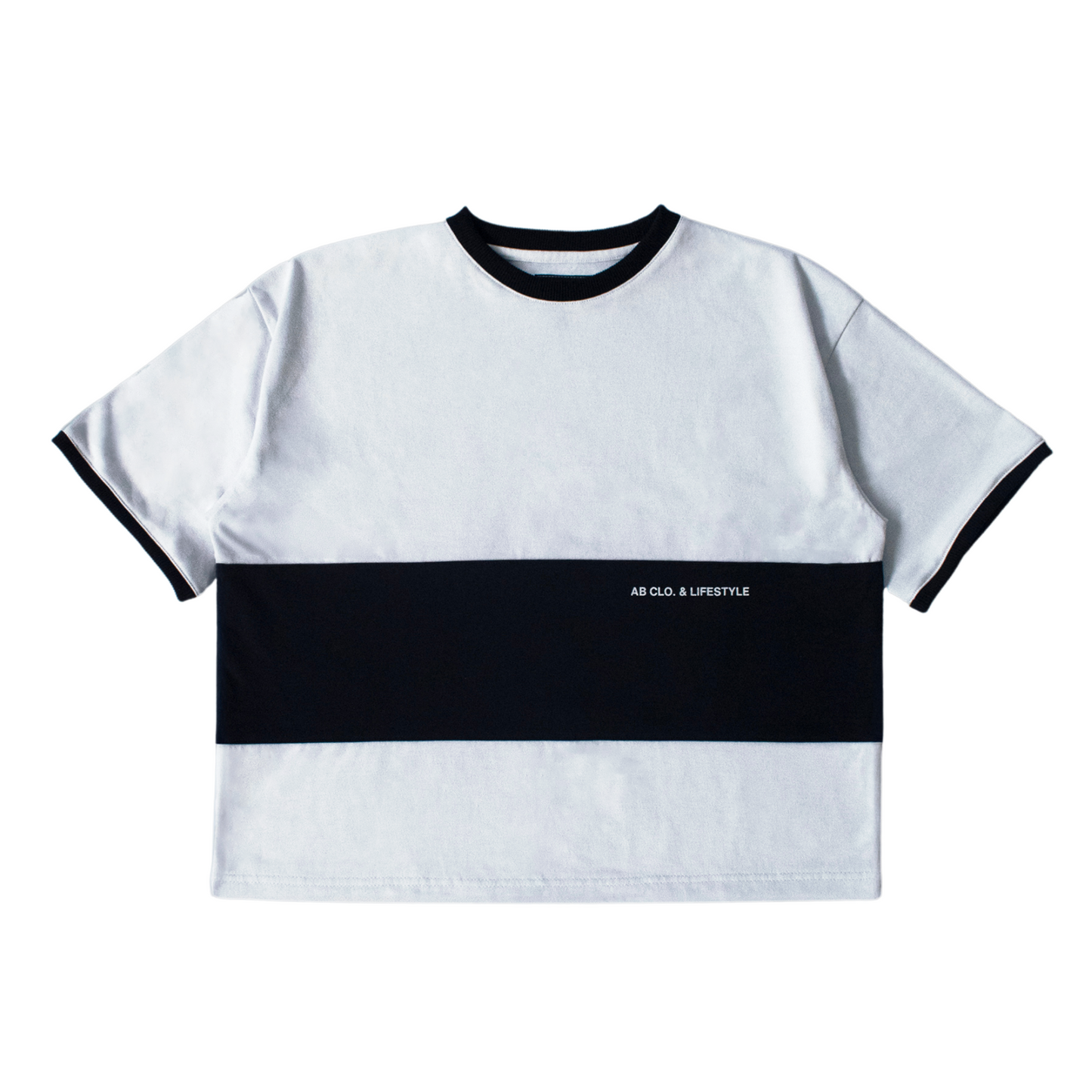 oversized tee | "cropped and box" fit | 260gsm | dual-tone | black & white