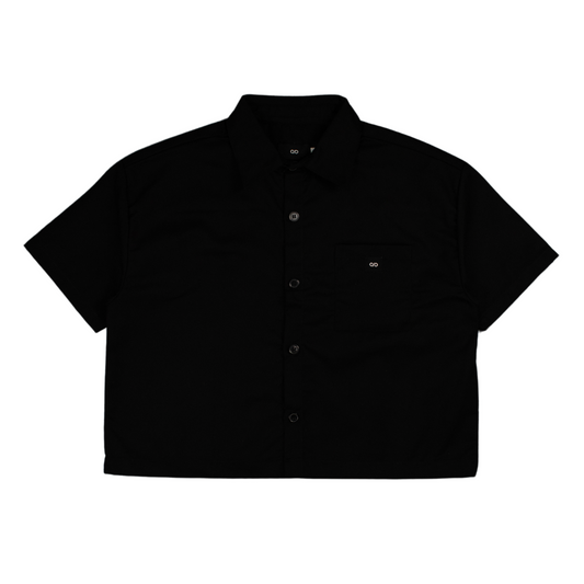 cropped polo shirt | button-down | drop shoulder | box fit | classic twill | black