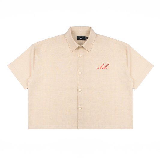boxy cropped polo shirt | crème