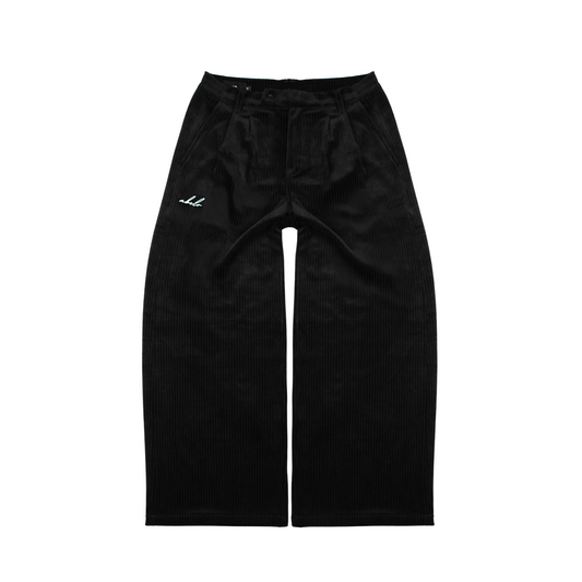 wide & straight pleated trousers | midnight cord