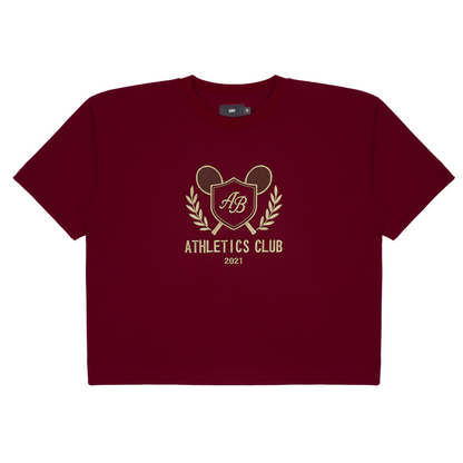 oversized box tee | athletics club in maroon