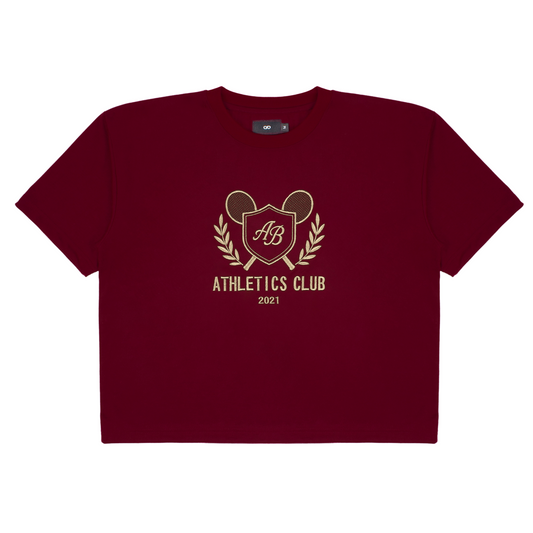oversized box tee | athletics club in maroon
