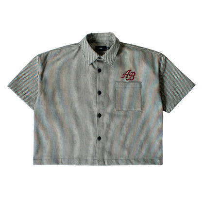 boxy cropped athlete's polo shirt | ash stripes