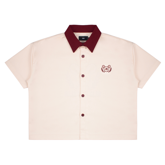 boxy polo shirt | athletics club in crème & rosewood