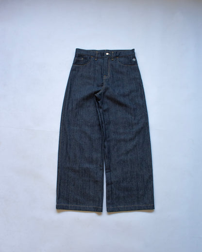 wide-leg trousers | pin stripe denim