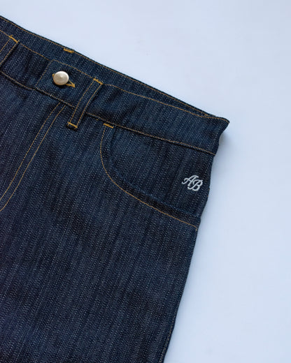 wide-leg trousers | pin stripe denim