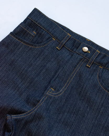 wide-leg trousers | pin stripe denim