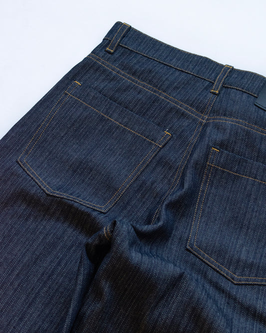 wide-leg trousers | pin stripe denim