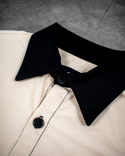 cropped polo shirt | button-down | drop shoulder | dual-tone and box fit | classic twill | crème
