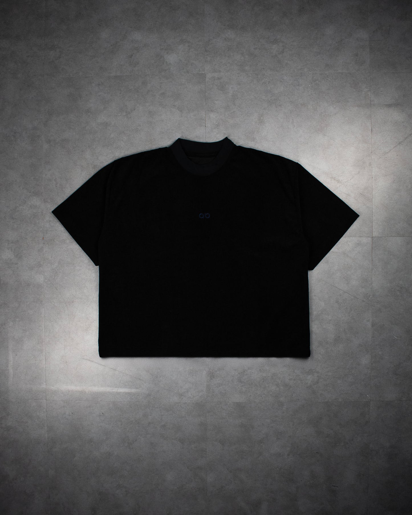 oversized tee | "cropped and box" fit | corduroy | sapphire embroider logo | black