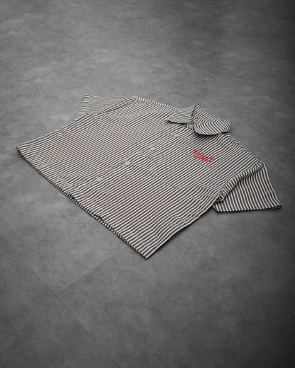 cropped polo shirt | button-down | drop shoulder | box fit | retro striped | olive