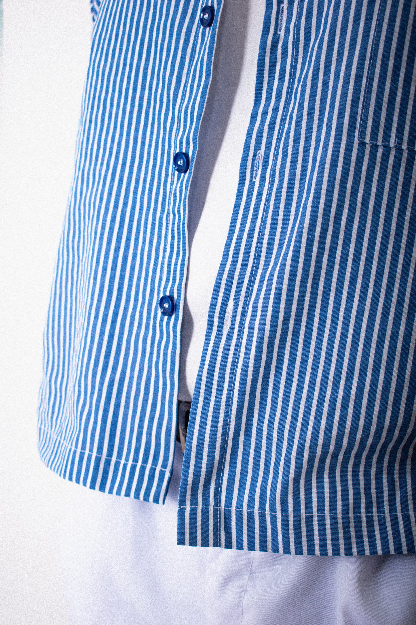 cropped polo shirt | button-down | drop shoulder | box fit | retro striped | vintage cambric | first drop | vintage blue